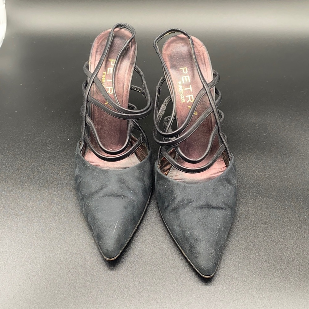 Petra Firenze Italian suede Black straps pumps